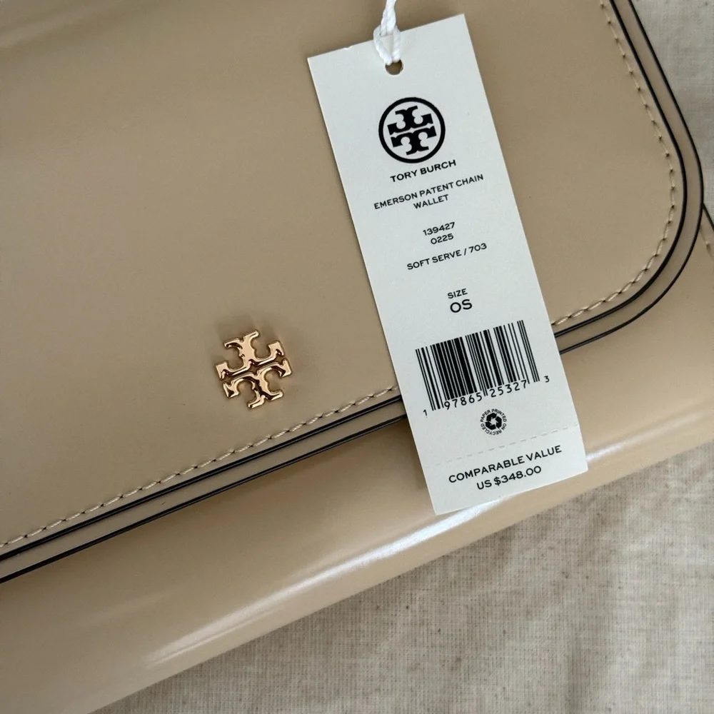 New Tory Burch EMERSON PATENT CHAIN WALLET Crossbody SOFT SERVE